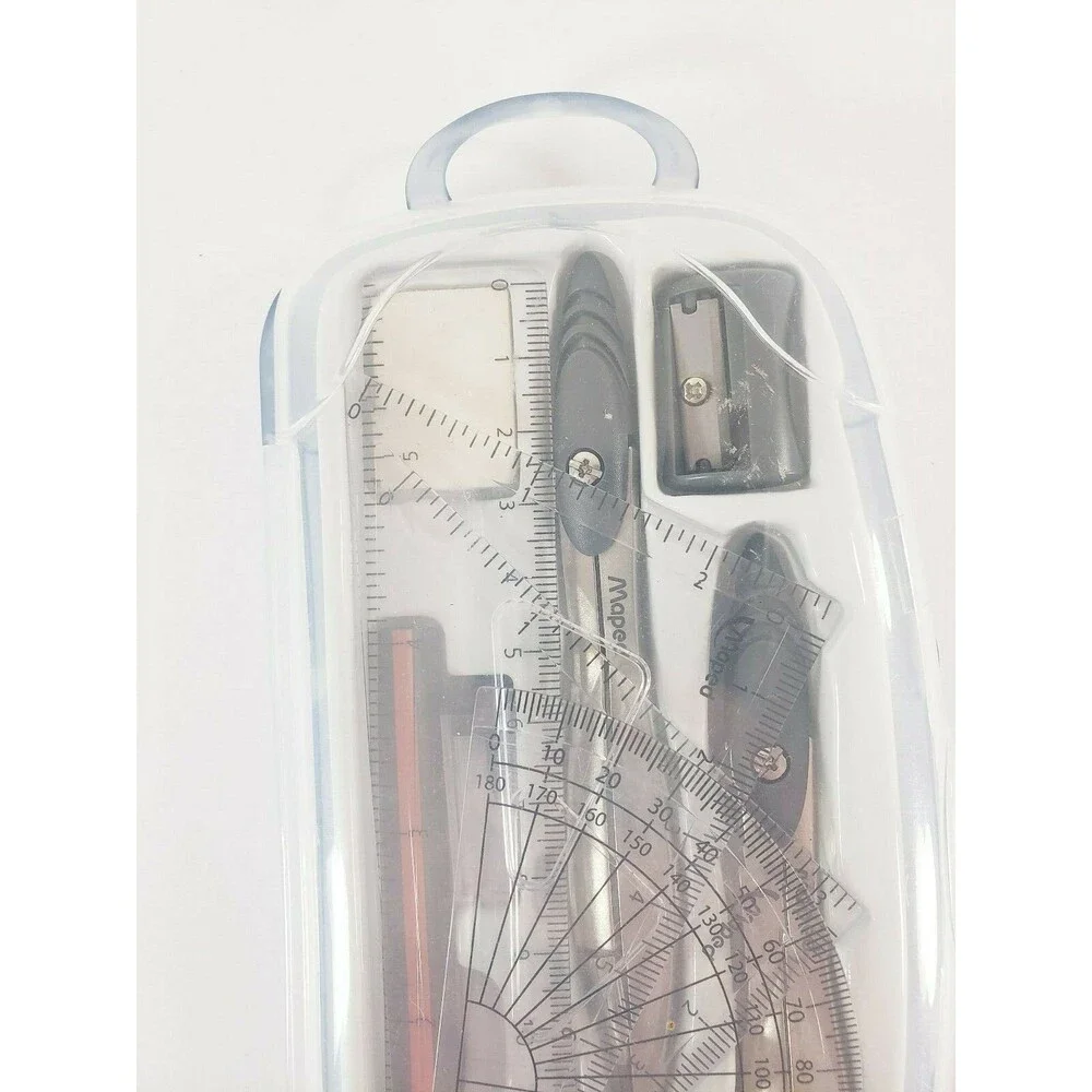 Maped Geometry 10 Piece Set Compass Ruler Protractor  Squares Math Algebra